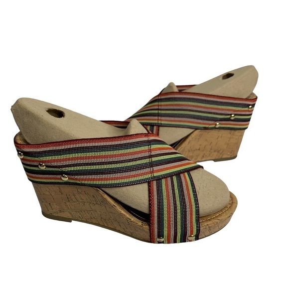 Madden Girl Cork Wedge Rainbow Espadrille Platform Stretch Fabric Sandal Sz. 8.5 - Picture 4 of 10